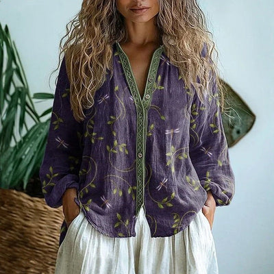 Maria Vintage Leaf-Print Blouse