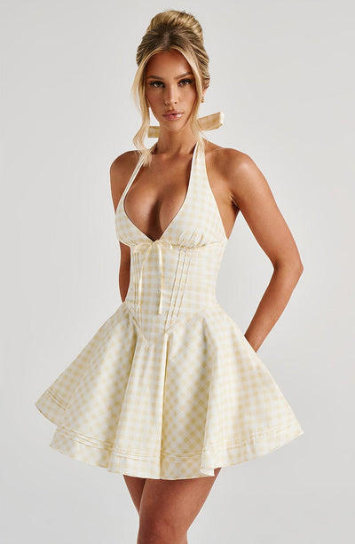 CHELLY Mini Dress - Lemon Gingham