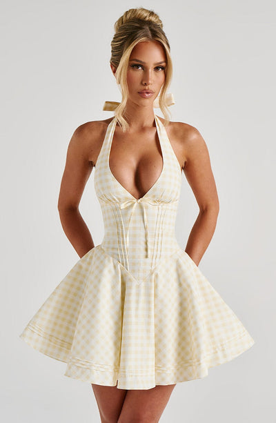 CHELLY Mini Dress - Lemon Gingham