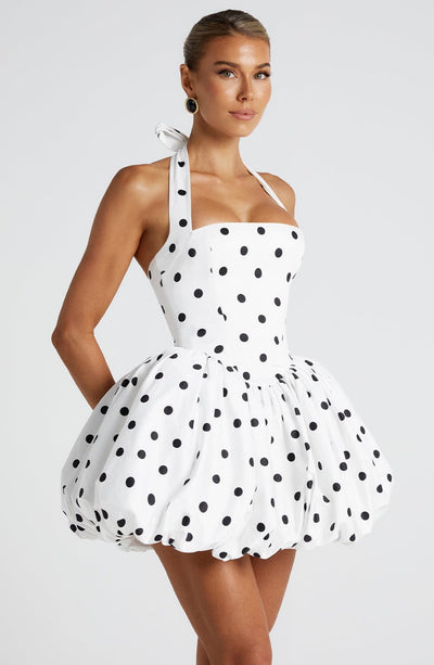 MARY JANE Mini Dress - Black Polka Dot Print