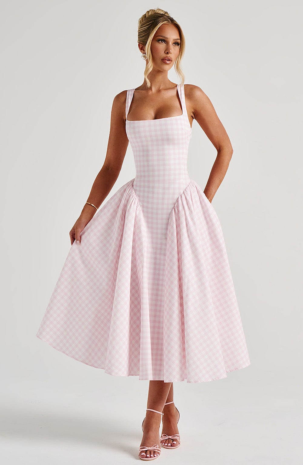 CHELLY Midi Dress - Blush Gingham