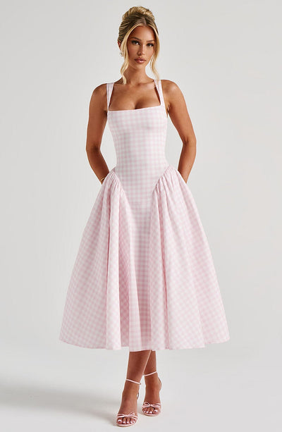 CHELLY Midi Dress - Blush Gingham