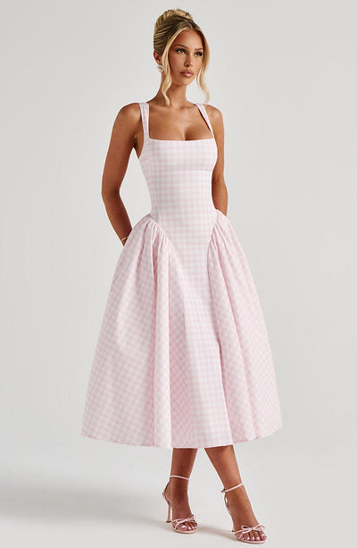 CHELLY Midi Dress - Blush Gingham