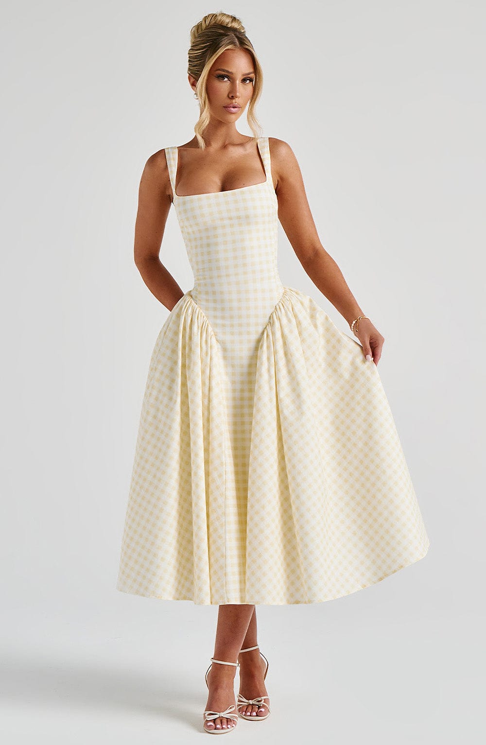 CHELLY Midi Dress - Lemon Gingham
