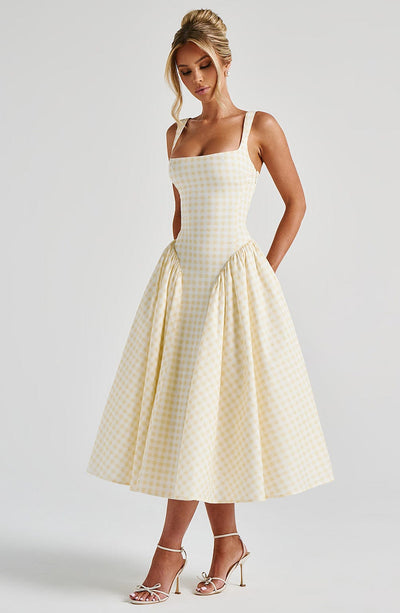 CHELLY Midi Dress - Lemon Gingham