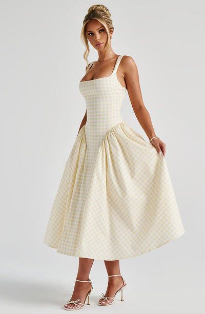 CHELLY Midi Dress - Lemon Gingham