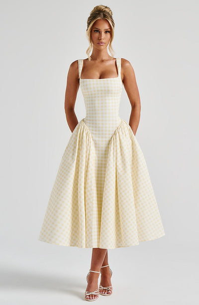 CHELLY Midi Dress - Lemon Gingham